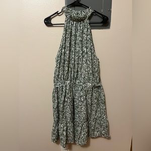 Green Floral High Neck Dress